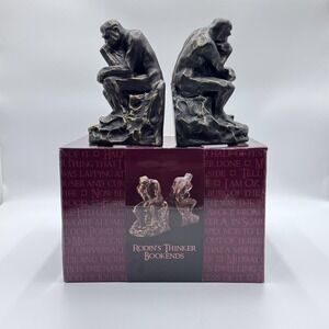 VTG New Thinker Sculpture Book Ends Barnes & Noble 1999 Bronze Colored W/box